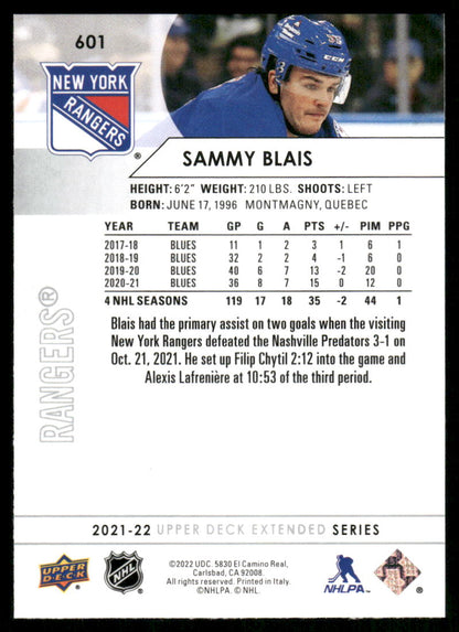 2021-22 Upper Deck #601 Sammy Blais