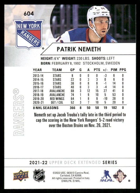2021-22 Upper Deck #604 Patrik Nemeth