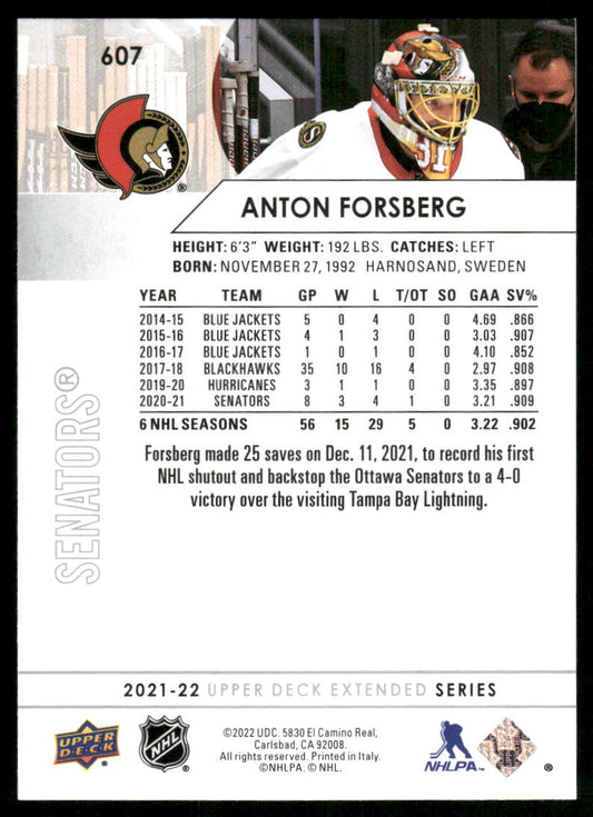 2021-22 Upper Deck #607 Anton Forsberg