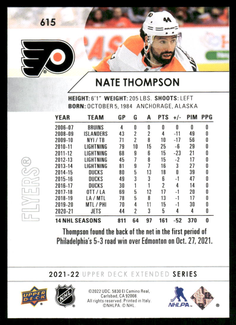 2021-22 Upper Deck #615 Nate Thompson