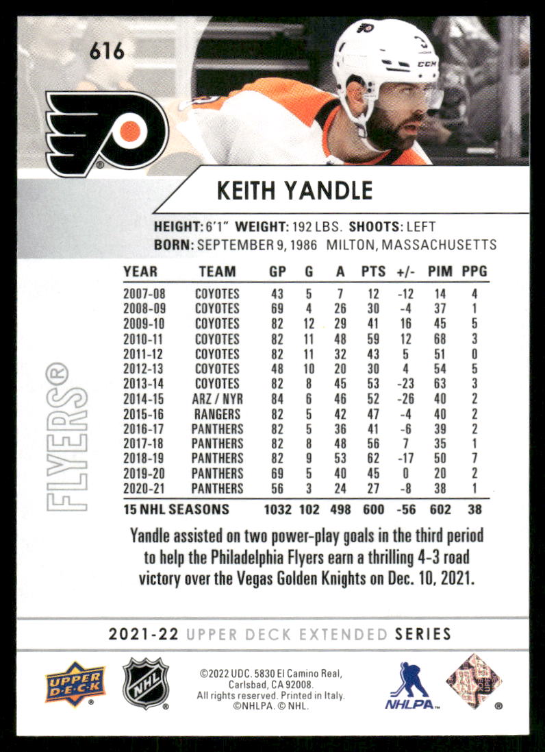 2021-22 Upper Deck #616 Keith Yandle