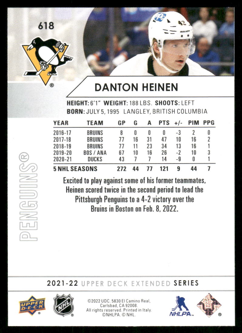 2021-22 Upper Deck #618 Danton Heinen