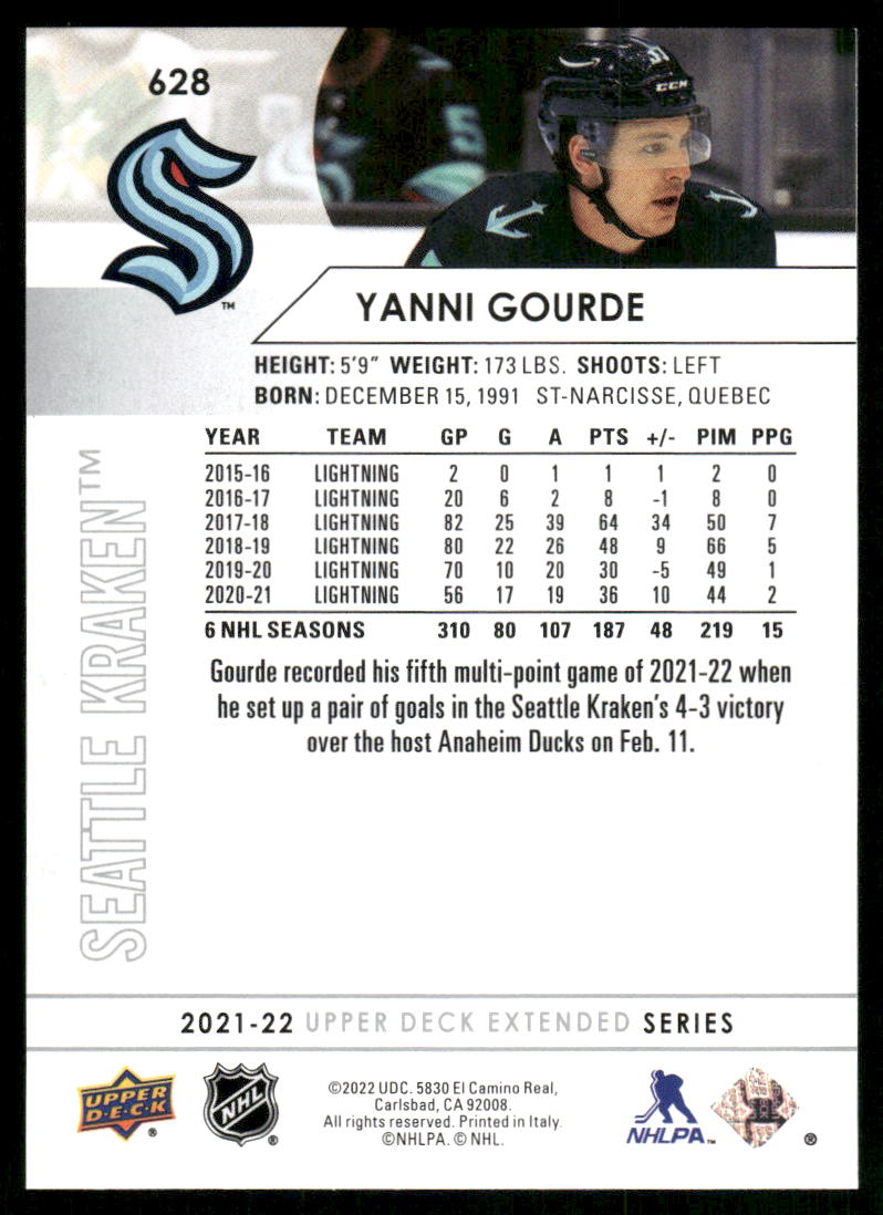 2021-22 Upper Deck #628 Yanni Gourde