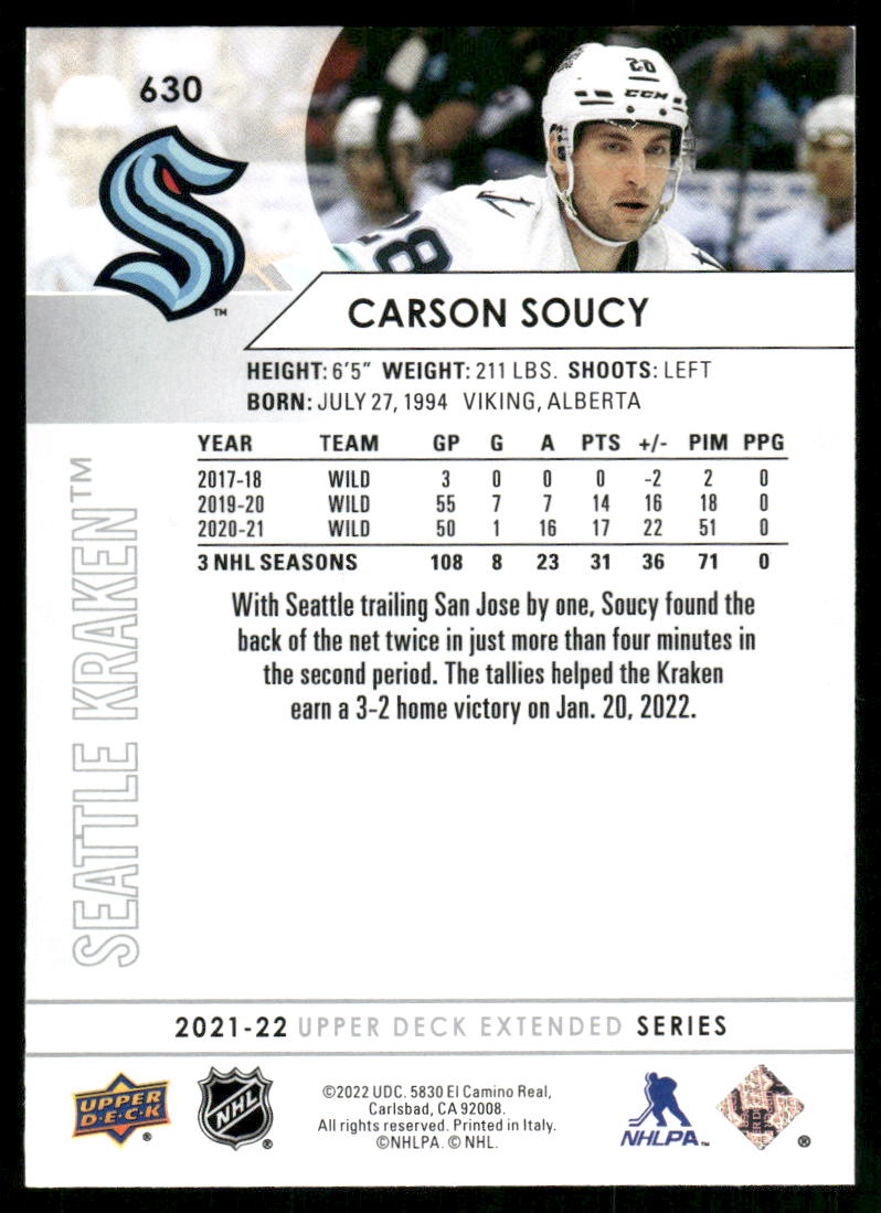 2021-22 Upper Deck #630 Carson Soucy