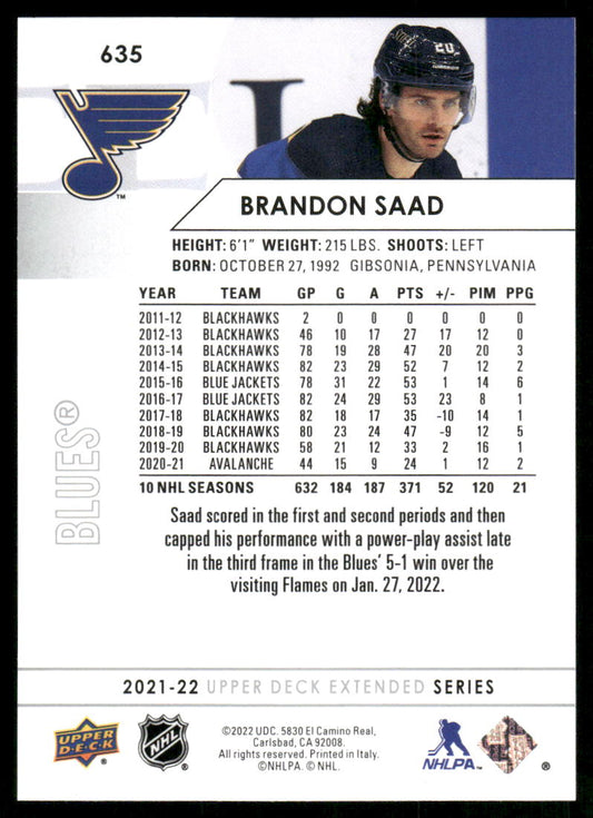2021-22 Upper Deck #635 Brandon Saad