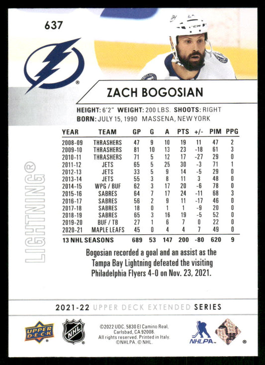 2021-22 Upper Deck #637 Zach Bogosian