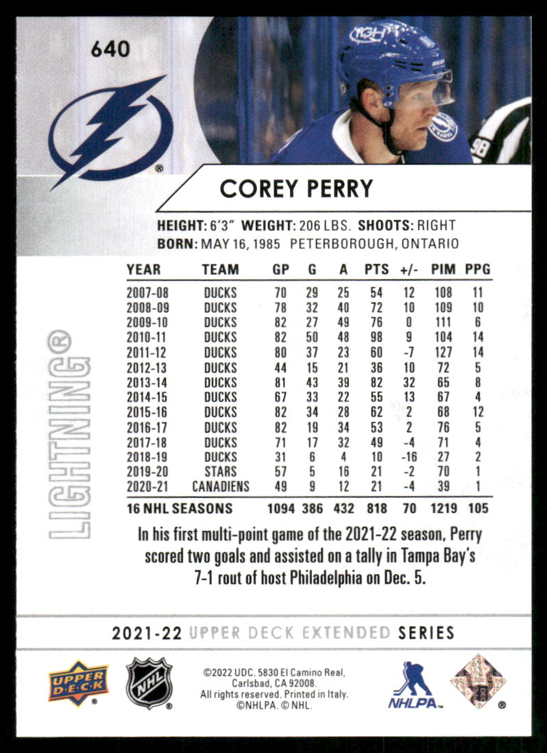 2021-22 Upper Deck #640 Corey Perry