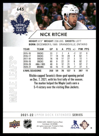 2021-22 Upper Deck #645 Nick Ritchie