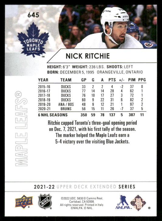2021-22 Upper Deck #645 Nick Ritchie