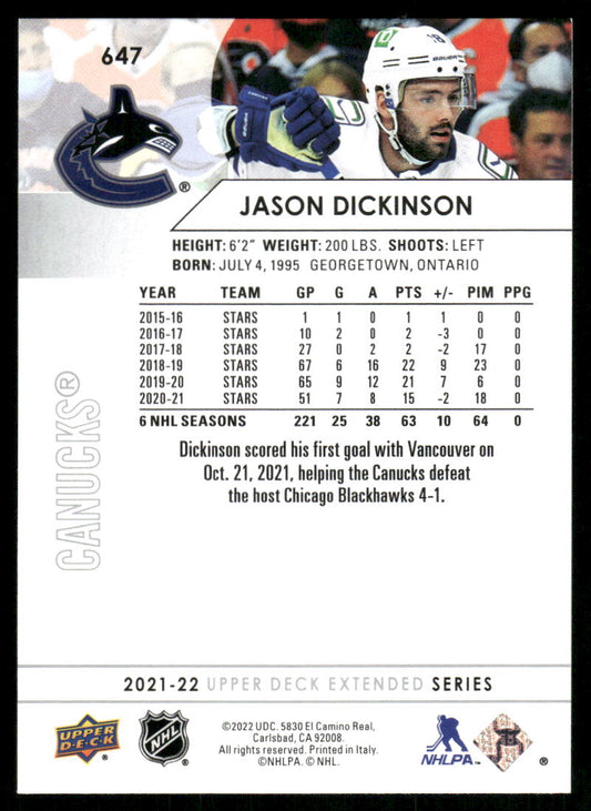 2021-22 Upper Deck #647 Jason Dickinson