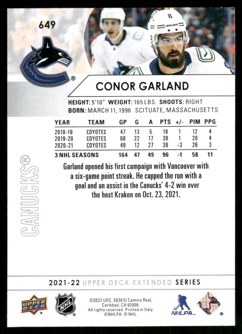 2021-22 Upper Deck #649 Conor Garland