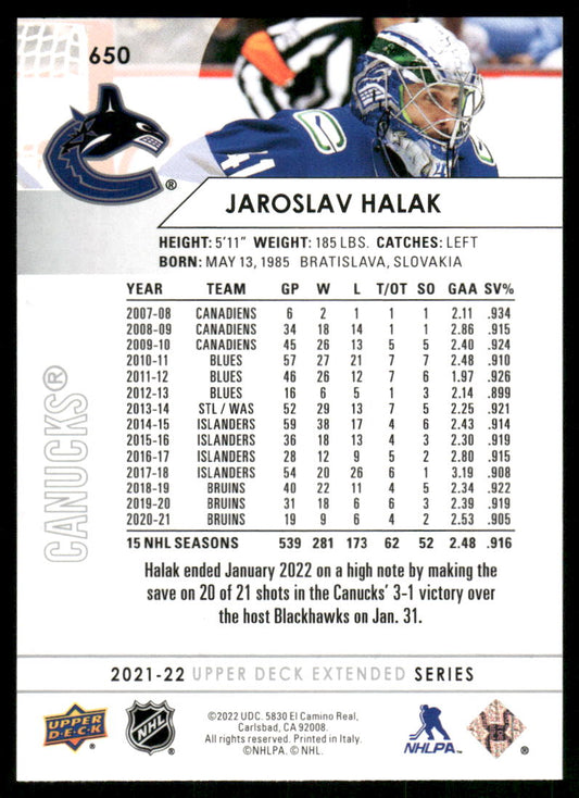 2021-22 Upper Deck #650 Jaroslav Halak