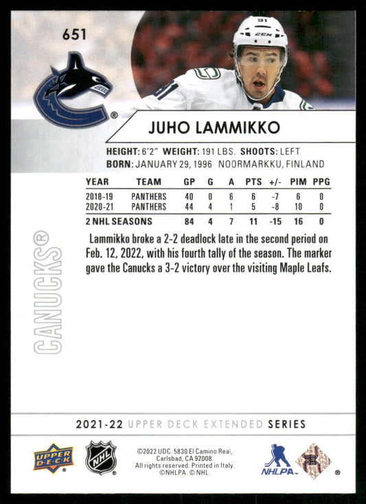 2021-22 Upper Deck #651 Juho Lammikko