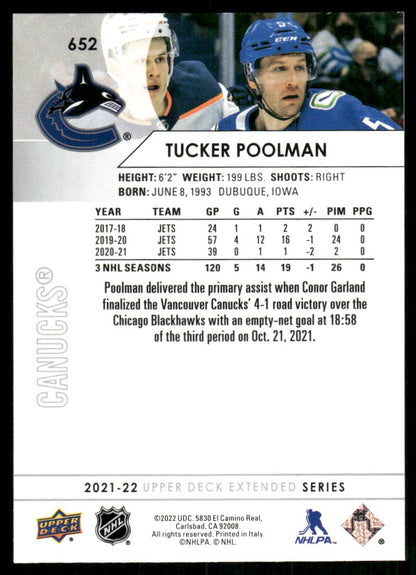 2021-22 Upper Deck #652 Tucker Poolman