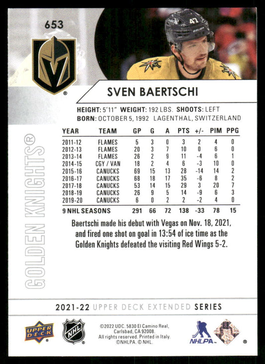 2021-22 Upper Deck #653 Sven Baertschi