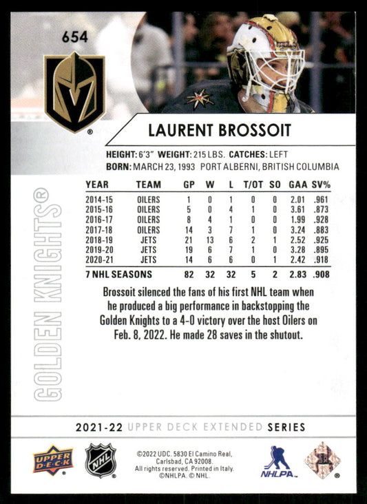 2021-22 Upper Deck #654 Laurent Brossoit