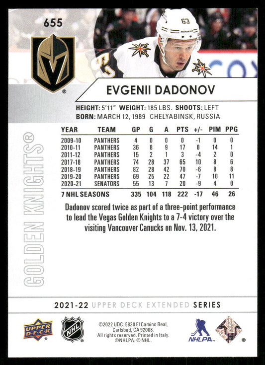 2021-22 Upper Deck #655 Evgenii Dadonov