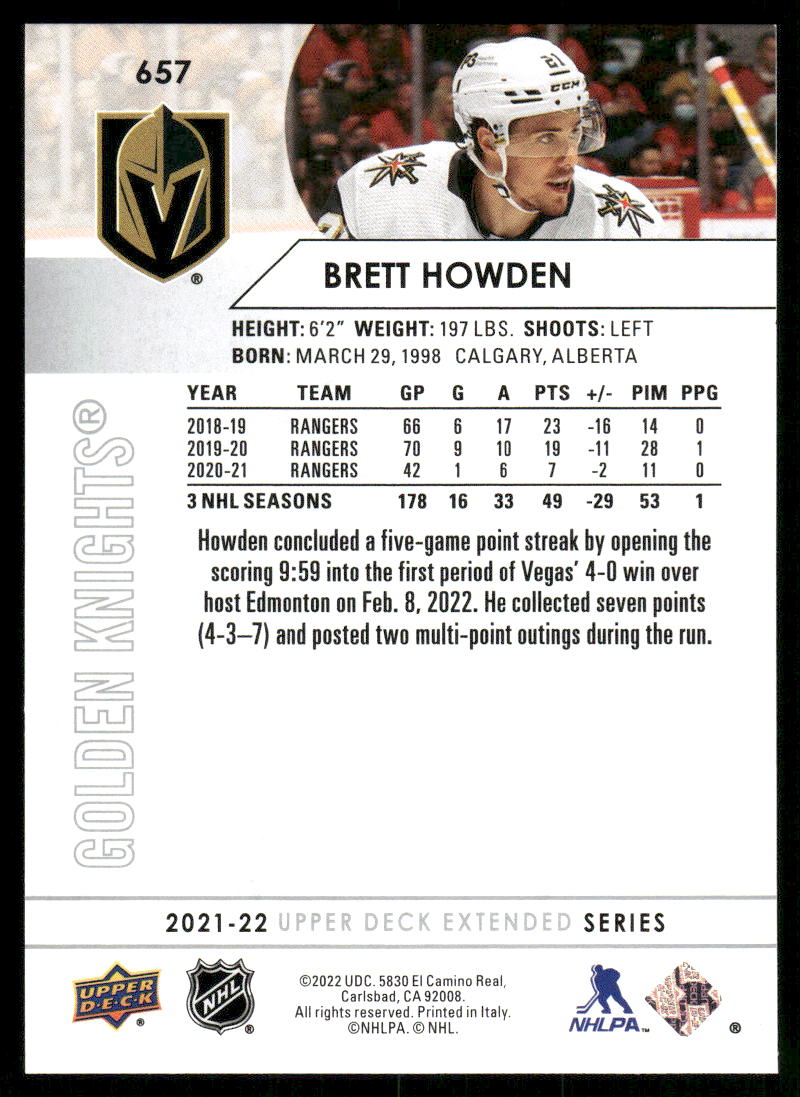 2021-22 Upper Deck #657 Brett Howden
