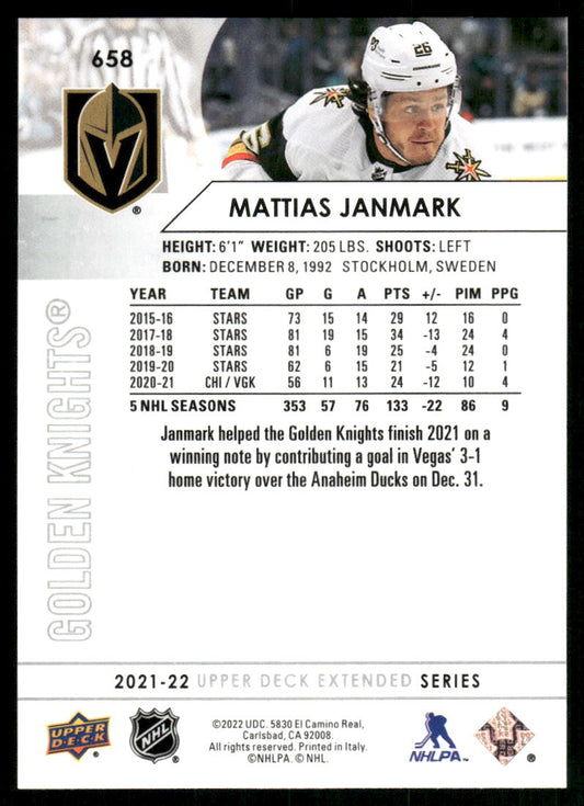 2021-22 Upper Deck #658 Mattias Janmark