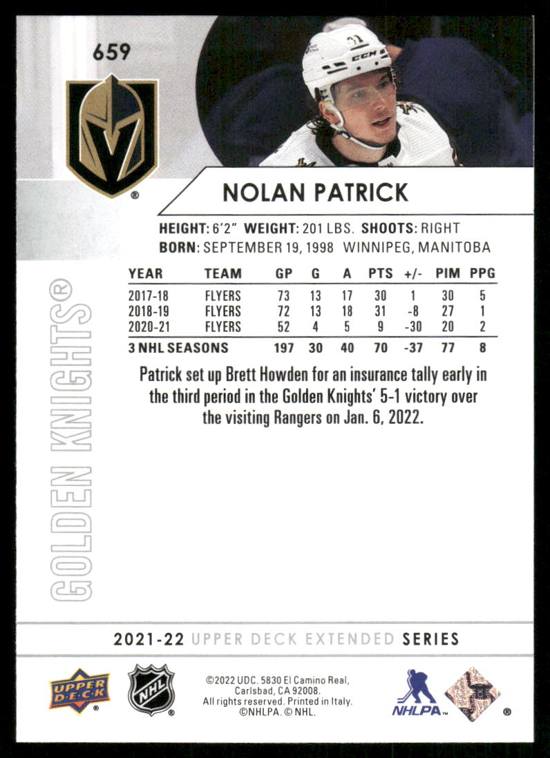 2021-22 Upper Deck #659 Nolan Patrick