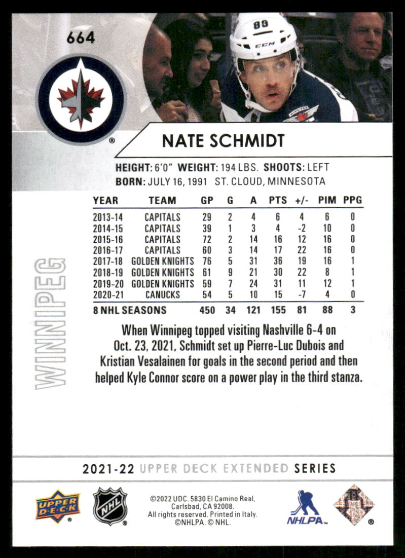 2021-22 Upper Deck #664 Nate Schmidt
