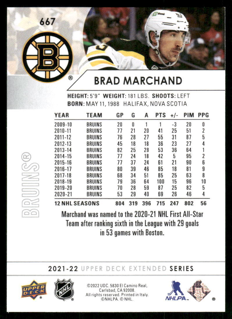 2021-22 Upper Deck #667 Brad Marchand