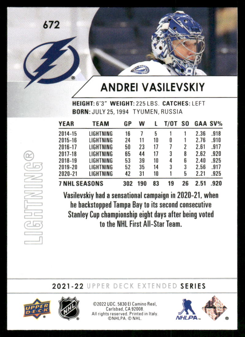 2021-22 Upper Deck #672 Andrei Vasilevskiy