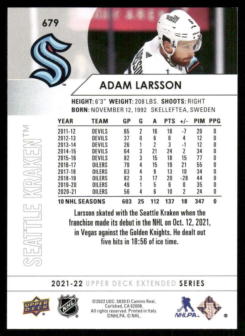 2021-22 Upper Deck #679 Adam Larsson