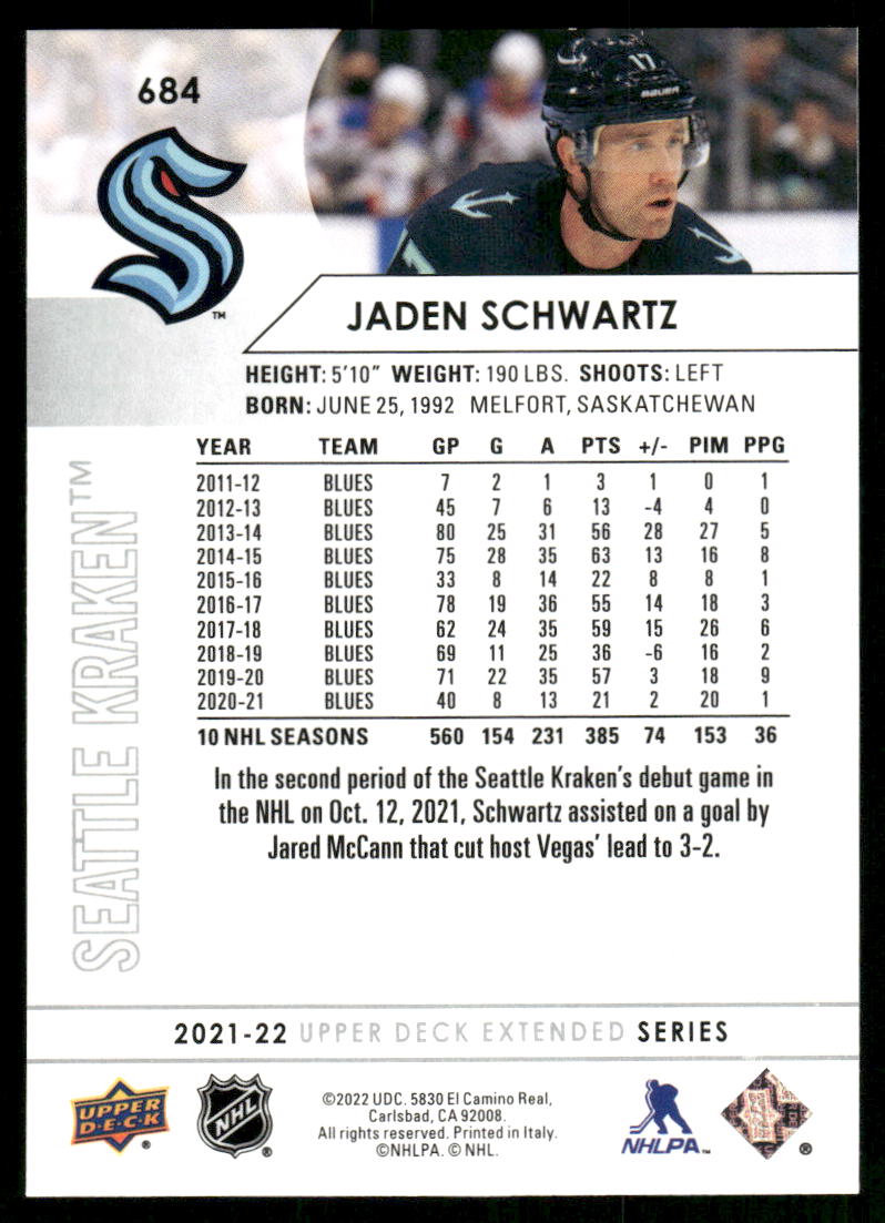 2021-22 Upper Deck #684 Jaden Schwartz