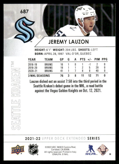 2021-22 Upper Deck #687 Jeremy Lauzon