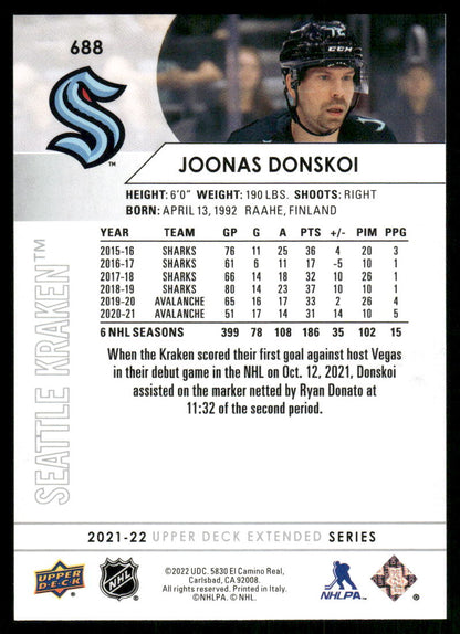 2021-22 Upper Deck #688 Joonas Donskoi