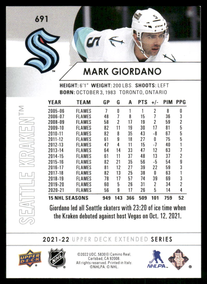 2021-22 Upper Deck #691 Mark Giordano