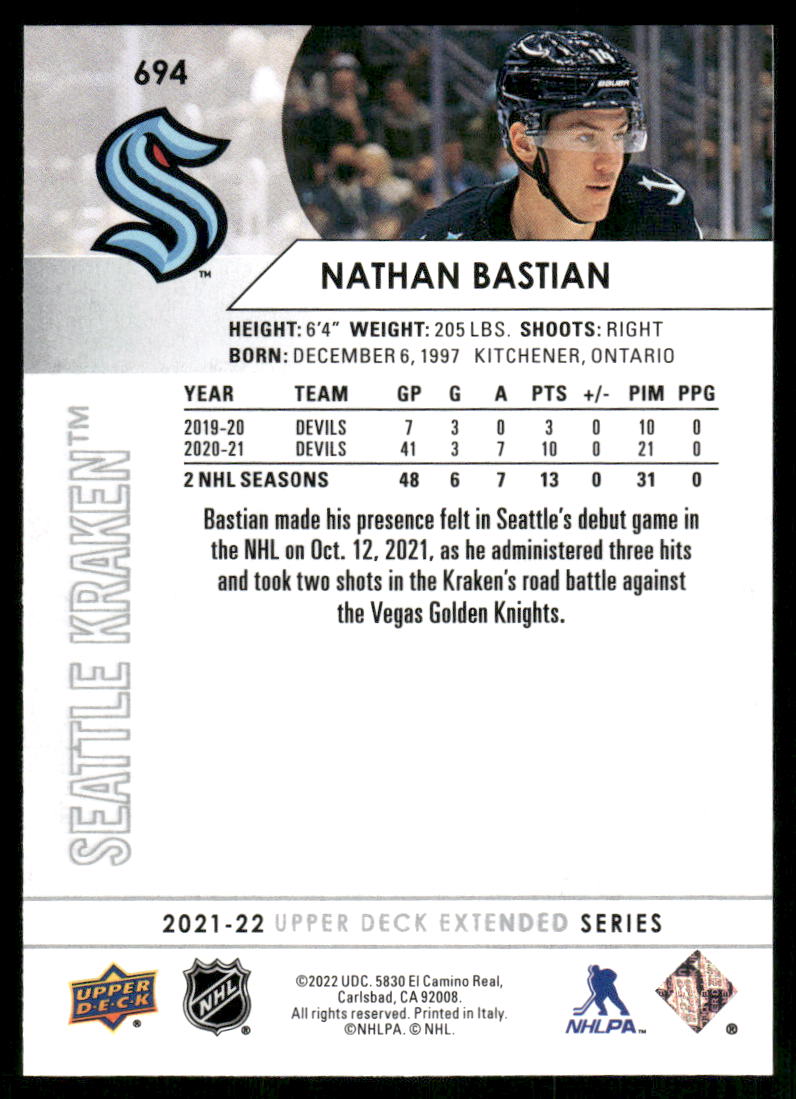 2021-22 Upper Deck #694 Nathan Bastian