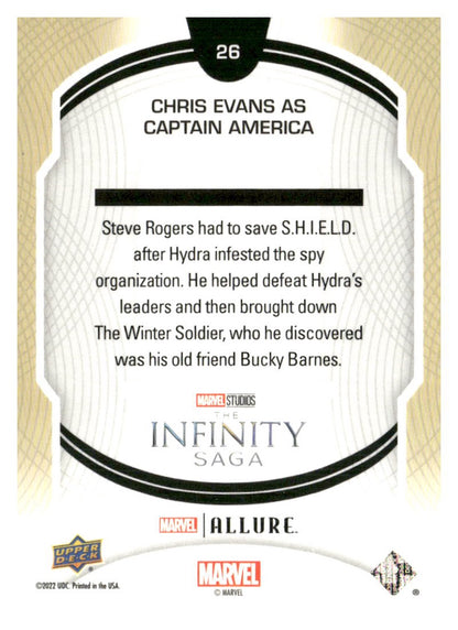2022 Upper Deck Allure Marvel Studios #26 Chris Evans as Captain America