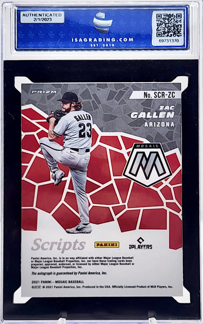 2021 Panini Mosaic kScripts #SCR-ZC Zac Gallen Autograph Arizona Diamondbacks ISA 10 Gem Mint