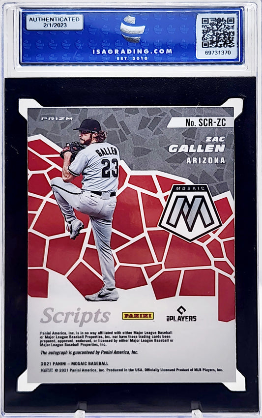 2021 Panini Mosaic kScripts #SCR-ZC Zac Gallen Autograph Arizona Diamondbacks ISA 10 Gem Mint