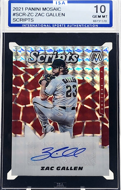 2021 Panini Mosaic kScripts #SCR-ZC Zac Gallen Autograph Arizona Diamondbacks ISA 10 Gem Mint