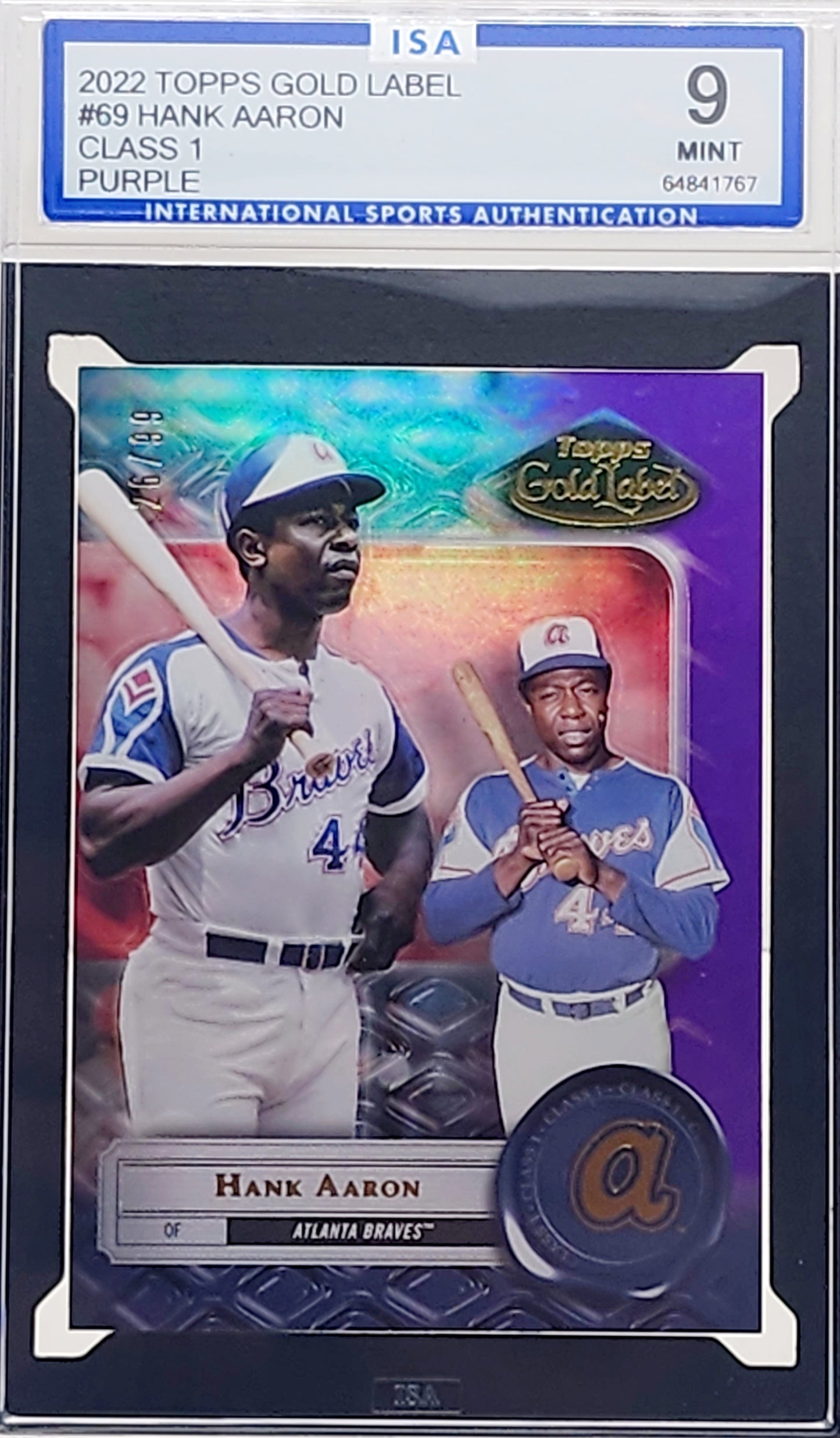 2022 Topps Gold Label Class 1 Purple /99 Hank Aaron #69 HOF ISA 9 Mint