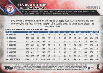2016 Topps Holiday #HMW92 - Elvis Andrus - Texas Rangers