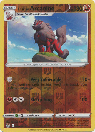 Sword and Shield Lost Origin Reverse Holo 084 Hisuian Arcanine