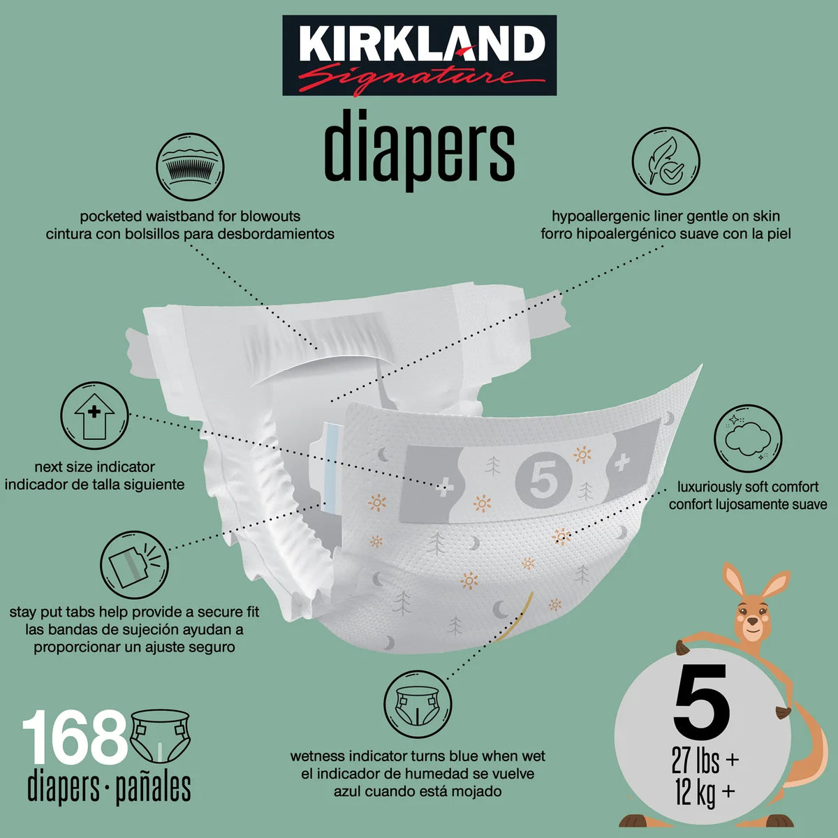 Kirkland Signature Diapers Size 5 (27lbs+) 168 CT