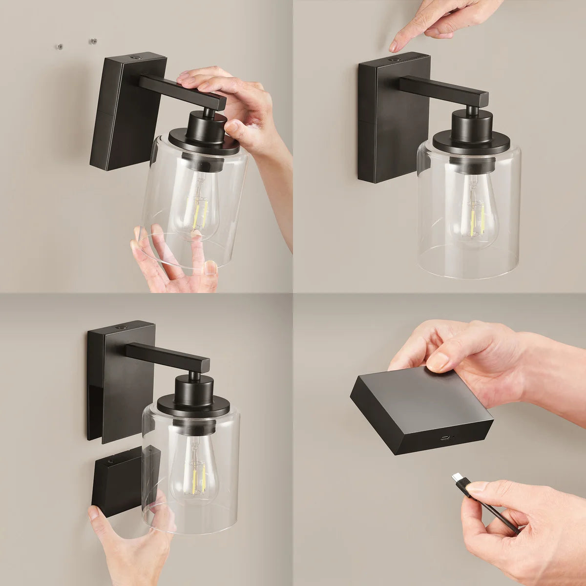 Globe Electric Rechargeable Glass Wall Sconce 1 Pack