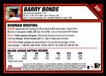 2007 Bowman Barry Bonds SP #237 San Francisco Giants