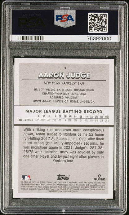 2022 Topps Archives Snapshot Aaron Judge Yankees #9 PSA 9 Mint
