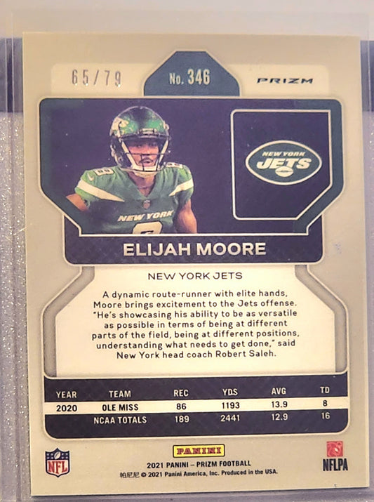 2021 Elijah Moore Panini Prizm No Huddle Blue RC 64/79 #346 NY Jets Rookie