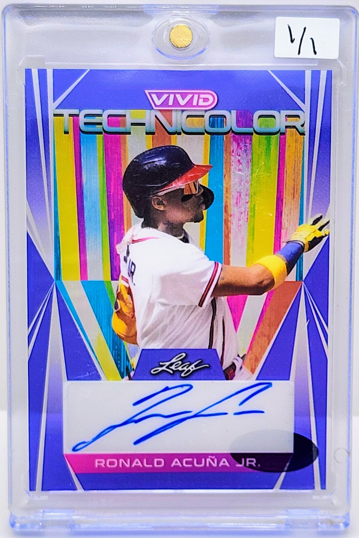 2022 Leaf Vivid Technicolor Ronald Acuna Jr. Autographed Purple 1/1