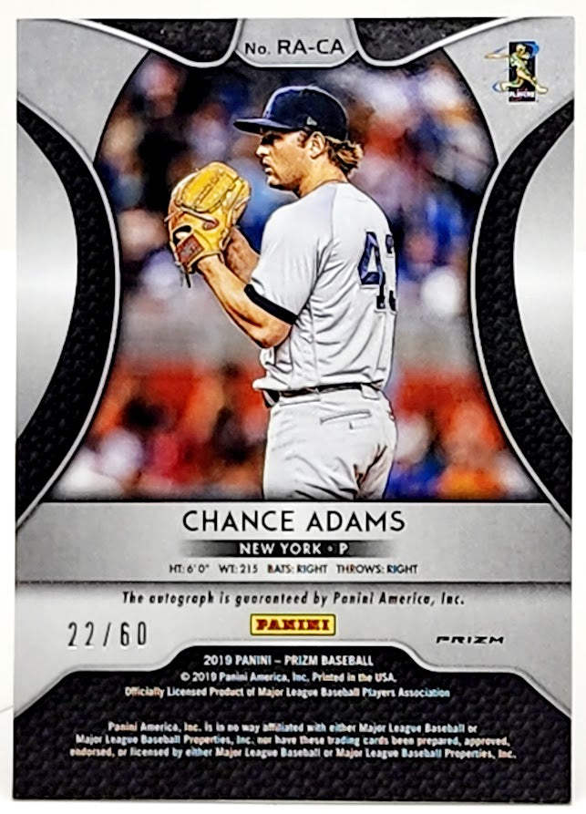 2019 Panini Prizm #RA-CA Chance Adams RC Blue Wave Auto #/60 ~ Yankees
