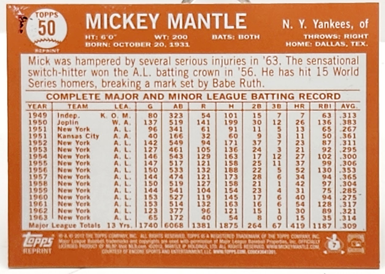 Mickey Mantle MLB 2012 Topps 1964 Gold Refractor Baseball Card #50