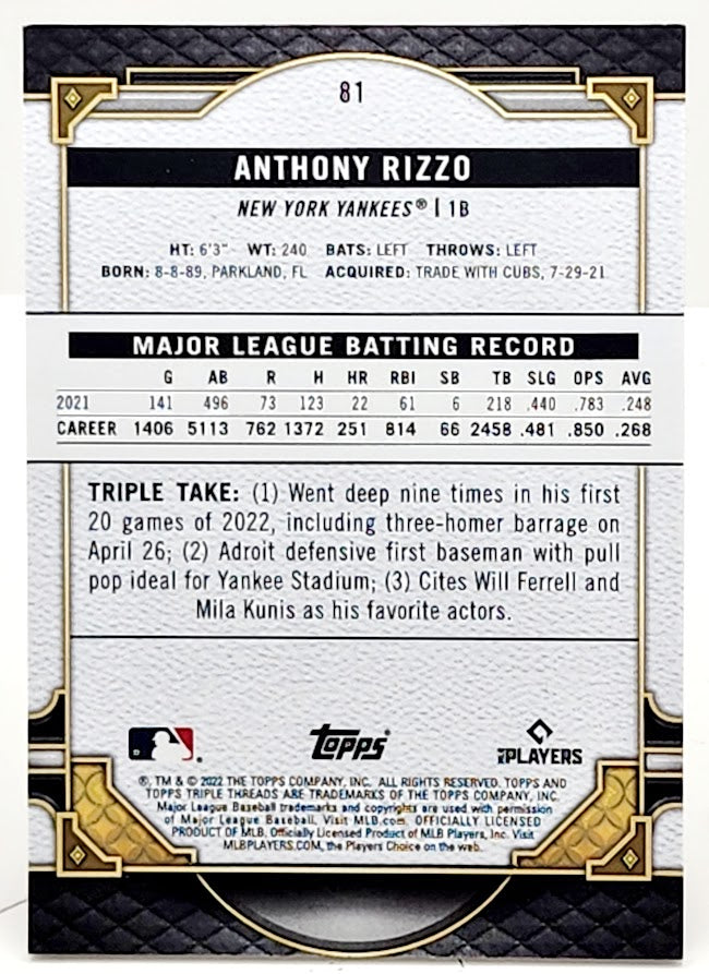 2022 Topps Triple Threads Amethyst 172/299 Anthony Rizzo #81