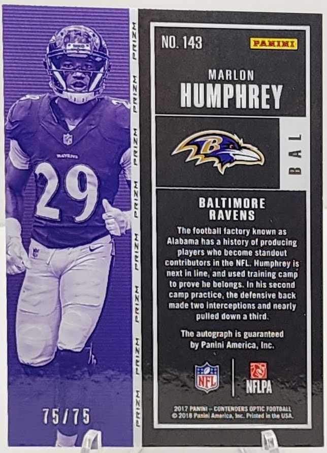 2017 Panini Contenders Optic Red #143 Marlon Humphrey Rookie Auto RC /75